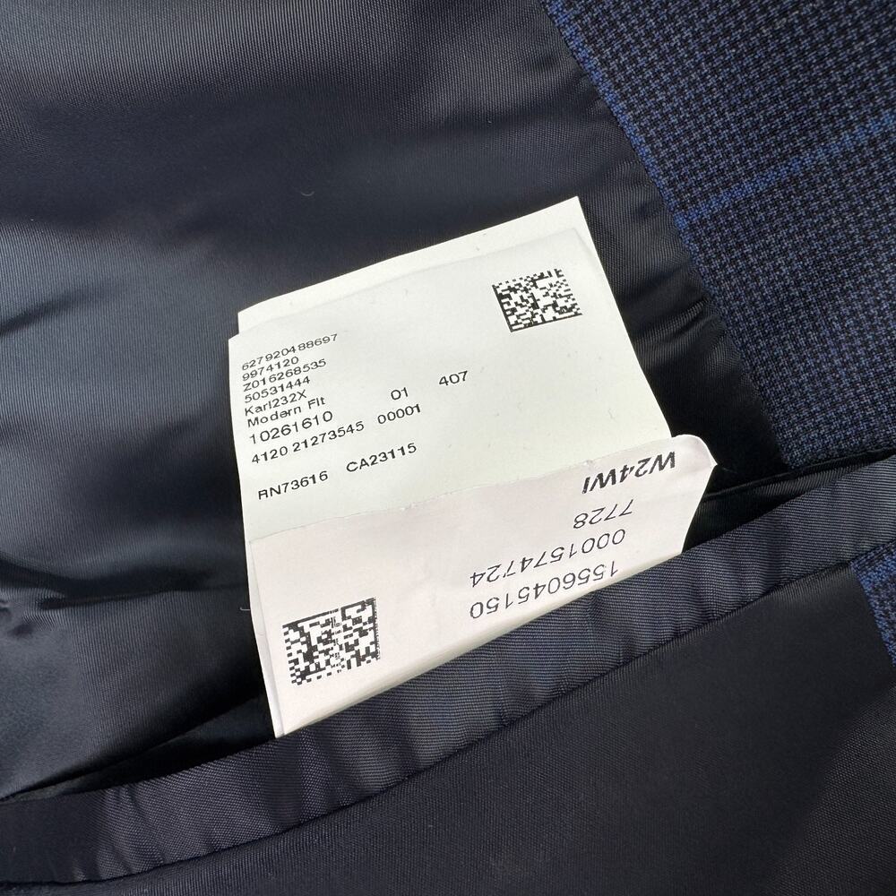 Hugo Boss Mens Modern Fit Super Flex Windowpane Suit Jacket Dark Blue 36S - Picture 8 of 8